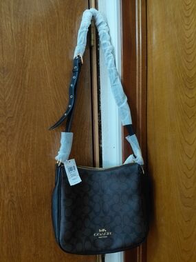 Coach Brown Signature Canvas Ellie File Bag with Gold Hardware Brand New